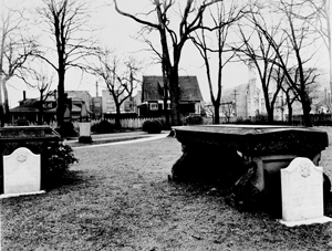 black and white photo of tombs